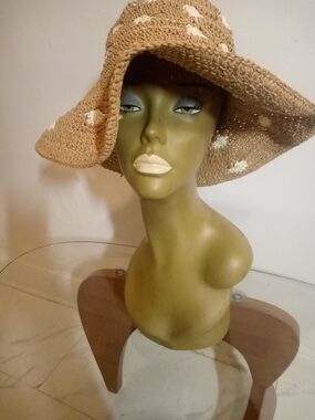 San Diego Hat Company Tan Crochet Sun Hat with Cream Accents